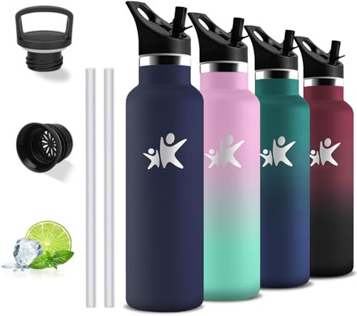 Trinkflasche Edelstahl- 0.75L- Thermosflasche, BPA-Frei, Trinkflasche mit Strohhalm, Doppelwandige Vakuumisolierte, Thermosflasche Auslaufsicher, Wasserflasche mit Filter, für Wandern, Schule, Camping