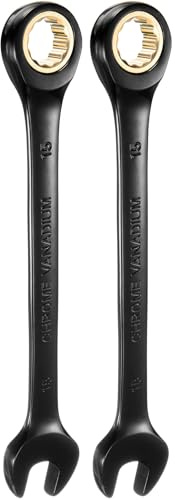 QUARKZMAN 2 Piezas Llave de Trinquete 15mm Métrica de Boca Abierta 72 Dientes Acero CR-V Níquelado Llave Combinada de Trinquete para Tornillos Tuercas Pernos