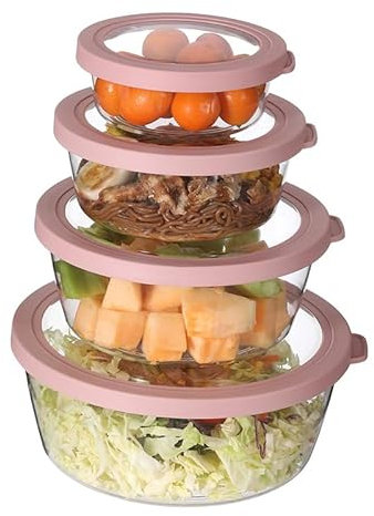 GYJZZW 4 delar BPA-fria blandningsskålar i plast set med lufttäta lock set, häckande klara blandskålar för matlagning bakning och måltider, (rosa)