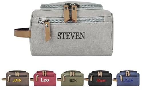 joyinaff Trousse de toile grande brodée personnalisée pour homme, organisateur de voyage suspendu avec plusieurs pochettes, marron, bleu marine, bordeaux, gris clair, bleu foncé, Moderne minimaliste