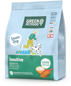 Green Petfood InsectDog Sensitive con insetti e riso (5 x 900 g), per adulti, cibo secco di alta qualità per cani sensibili adulti, insetti come unica proteina animale, senza frumento, confezione da 5