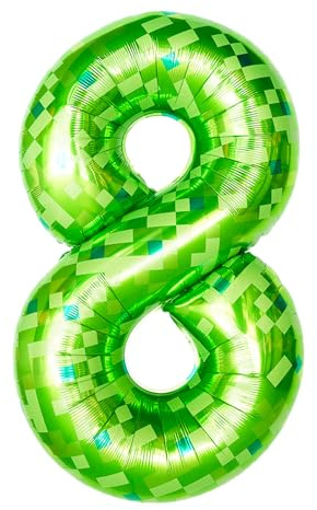 ParPix Pixelmotiv Zahlen Luftballon 8. Geburtstag Junge Mädchen, Grün Pixel Thema 40 Zoll Folienballon 8, Pixel Miner 8 Geburtstag Zahlen Ballons, 100cm Helium Ballon 8, Geburtstagsdeko 8 Jahre Junge