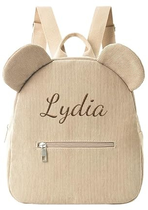 Generisch Braun Personalisierter Cord Kinderrucksack mit Namensstickerei | Kindergartenrucksack, Süße Bären Mini Baby Rucksack für Mädchen und Jungen, Rucksack Kleinkind für Schule & Reise 25cm x 28cm