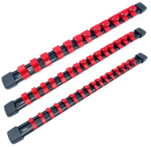 TOBEOME 3 PCS Steckschlüssel-Organizer Universal Steckschlüssel-Organizer-Schienenhalter Reparaturwerkzeuge Steckschlüssel-Wand Rot