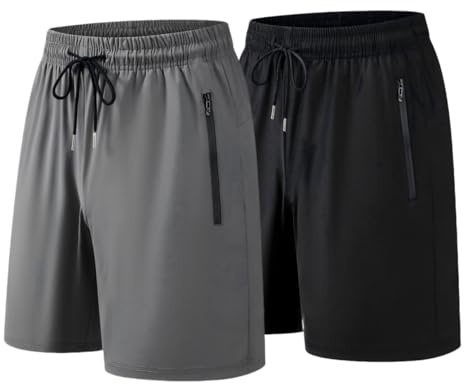 shepretty Pantaloncini Uomo, Pantaloni Corti Pantaloncini Sportivi con Tasche Zip, Pantaloncino Tuta Training Shorts di Coulisse, Asciugatura Rapida Traspirante,524,Nero+Grigio Scuro,M