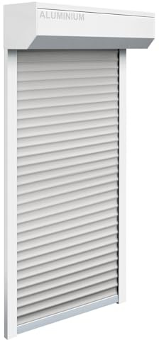 Schellenberg 39066 Draglåda set för fönster, rullgardinssystem Mini, 105 x 120 cm, vit/grå, utomhusrulljalusi 45° aluminiumstjälk, inklusive styrskenor, PVC-rullgardinspansarvagn