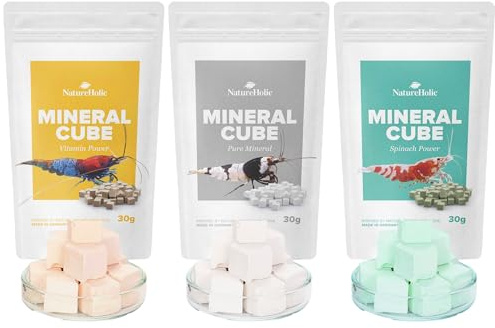 NatureHolic MineralCube 3er Bundle | Pure Mineral, Vitamine Power & Spinach Power | Mineralversorgung & Dauerfutter für Garnelen, Schnecken, Krebse