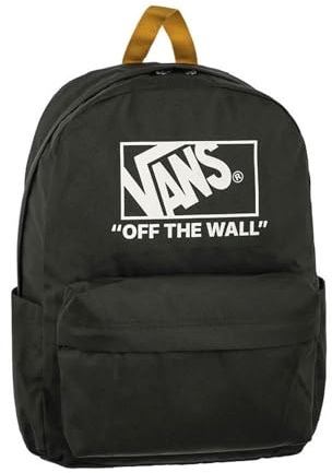 Vans Off The Wall Backpack, Dark Green with White Logo, Yellow Handles