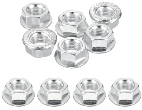 PATIKIL Dadi esagonali a flangia seghettata M14 x 1,5 mm, 10 pezzi filettatura fine metrica in acciaio al carbonio antiscivolo fissaggi esagonali a flangia per uso meccanico fai da te, argento