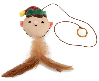 Petface Elie Elf Plush Teaser Christmas Cat Toy with Catnip, Festive Interactive Wand for Holiday Playtime (Pack of 1)