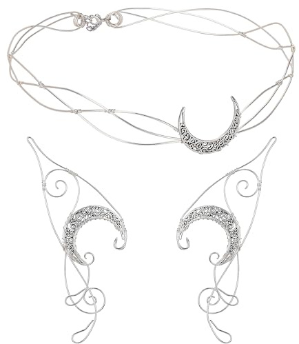 Viking Costume Women's Crown Fairy Ear Cuffs Set of 2 Medieval Silver Moon Crowns Butterfly Rhine Fabric Earrings Crown Wreath Fancy Dress Costumes Costume Halloween Party Carnival