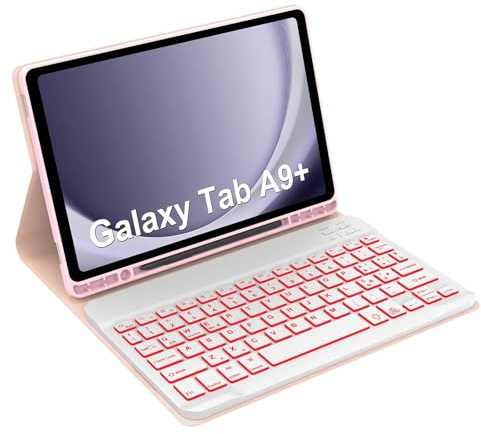 Occtingkind Tastiera con Touchpad e Retroilluminazione per Tablet Samsung Tab A9 Plus 11 2023 (SM-X210/X215/X216B) - Custodia Tastiera Bluetooth, 7 Colori, Layout Italiano, per A9+ 11, Rosa chiaro