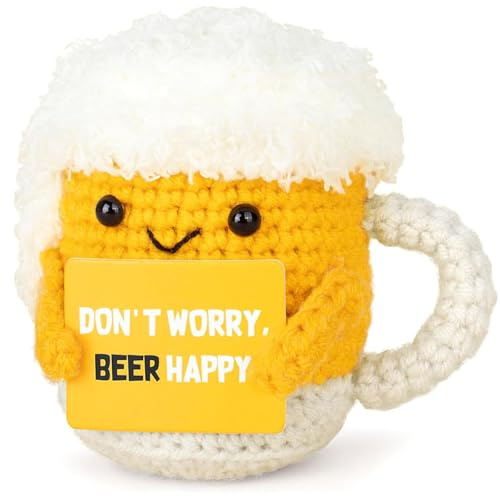 Wekuw Positiva Creative Knitted Positive Doll Regalo Donna Compleanno Regalo Amica Speciale Originale Peluche Gadget Scrivania per Famiglia Amici Bambini Collega Sorella (Boccale di Birra)