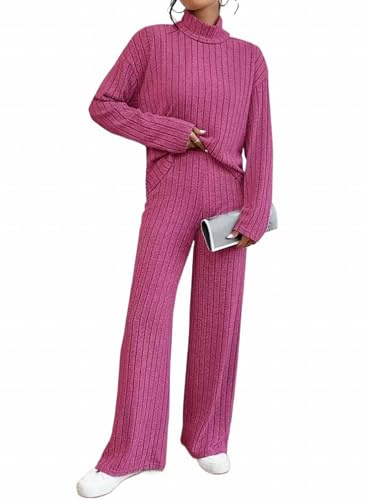 MSIYOW Tuta Donna Maglia e Pantaloni Completo Elegante Set di 2 Pezzi Maglioni Calda Maniche Lunghe Autunno Invernale (XL, B Rosso)