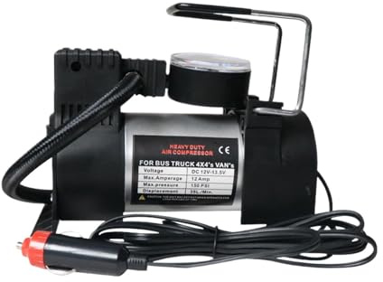 Genérico Compresor De Aire Portátil para Coche – Inflador De Neumáticos 12V Encendedor | Bomba Eléctrica 20 Cm con Manómetro, Mini Inflador para Auto Y Moto, Resistente para Colchones Y Balones