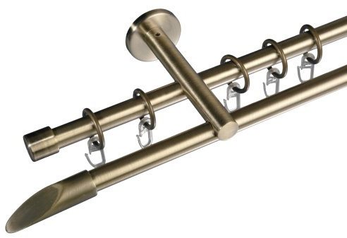 JalousieCrew Gardinenstange und Innenlaufschiene 16 mm Stilgarnitur Vorhangstange Farbe Messing antik - 2-läufig - 120-240 cm (240 cm)