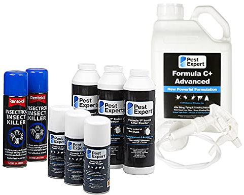 Pest Expert Bed Bug Killer Kit – Pest Expert Formula ‘C+’ 5L, Bed Bug Killer Powder 3 x 300g, 3 x Fogger Bomb & 2 x Rentokil Spray – Advanced Kit for Maximum Strength Treatment & Control