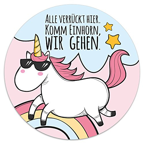 #detailverliebt 1 Einhorn Maus-pad Alle verrückt Hier I Ø 22 cm groß I Cooles Mouse-pad mit Spruch rund bunt rutschfest I Komm Einhorn, wir gehen I dv542