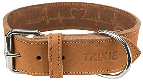 TRIXIE collier en cuir Rustic taille M : tour de cou 38–47 cm/40 mm en marron - collier en cuir cousu pour chiens de taille moyenne, design classique, mise en laisse douce