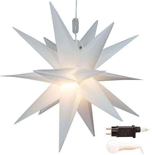 Gartenpirat 3D Leuchtender Weihnachtsstern weiß Ø 45 cm mit 18 Zacken Timer-Funktion Faltstern mit LED-Birne warmweiß Weihnachtsdeko außen innen