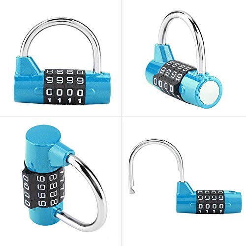 Security Password Lock,4 Dial Digit Code Combination,Zinc Alloy Anti Rust Anti Fade,with Hardened Lock Hook Anti Cutting Anti cawing,Suitable for Luggage,Cabinets,Toolboxes,Lockers(Blue)