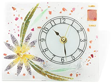 Sospiri Venezia Orologio da Tavolo Vetro Murano Meccanismo Silenzioso Decorato Floreale Oro Idea Regalo Realizzato a Mano Made Italy (18x15 cm)