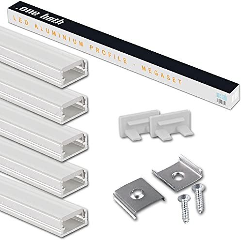 .one-bath LED Aluprofil 2m am Stück I LED Alu Profile 5x2m Weiß satiniert I Aluminiumprofil für LED Stripes I Lichtleiste I Aufputz I Innen- und Außenbereich