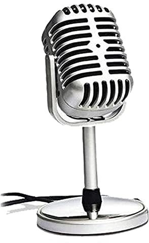WQAZ Micrófono Retro Estudio de Estilo Vintage Estudio con Cable de Condensador Retro clásico con Soporte Profesional KTV Compatible con Cualquier computadora portátil y de