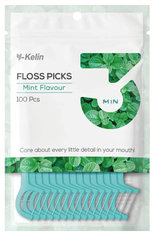 Y-Kelin Dental Floss-100 Pcs Dental Floss Toothpick,Teeth Stick,Tooth Picks,Floss Picks,Teeth Cleaning (Mint, 100 pcs) (100 Count (Pack of 1), Mint)