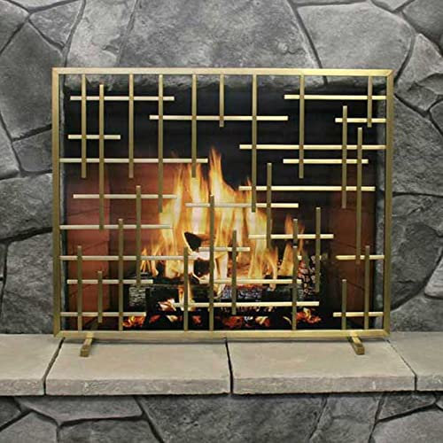 MMQGQ store Funkenschutz Goldene Schmiedeeiserne Einzelnen Panel-Kamin-Bildschirm, Wohnzimmer-wohnkultur Feuer-funken-Guard-Gitter, Antike Abgenutzte Finish-Kamin-bildschirme, 38.9 × 30,65 Zoll