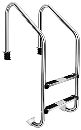 Lsoiup Edelstahl Poolleiter Eingebaute Poolleiter mit 2 rutschfesten Pedalstufen 200 kg Tragfähigkeit Poolgeländer Edelstahl-Schwimmdocktreppe mit Installationssatz