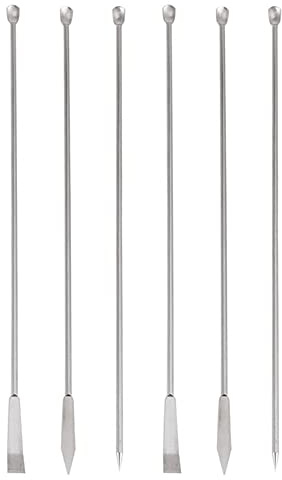 6PCS Cuchara de reactivo de muestreo de laboratorio micro, 22 cm 2 en 1 Cuchara de laboratorio Espátula de laboratorio de metal Espátula de mezcla de doble cabeza para polvos, tapa de gel, relleno