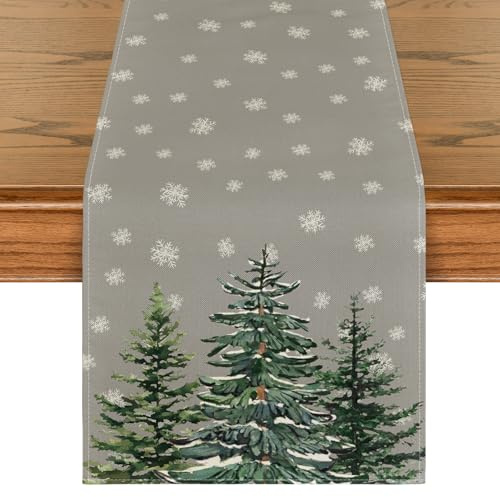 Artoid Mode Grau Kiefern Schneeflocken Weihnachten Tischläufer, Saisonnal Winter Küche Tisch Dekoration Drinnen Urlaub Party Dekor 40x140 cm