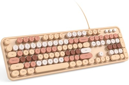 KNOWSQT Clavier filaire pour ordinateur, rétro, coloré, taille standard avec touches rondes. branchement direct, style machine à écrire, compatible avec Windows, ordinateur portable, PC, beige
