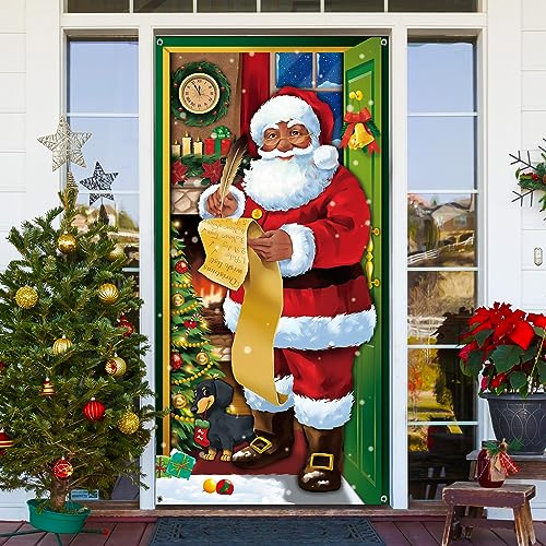Weihnachten Türabdeckung - Weihnachtsmann Hängend Tür Banner Hintergrund für Haustür (Schwarzer Weihnachtsmann)