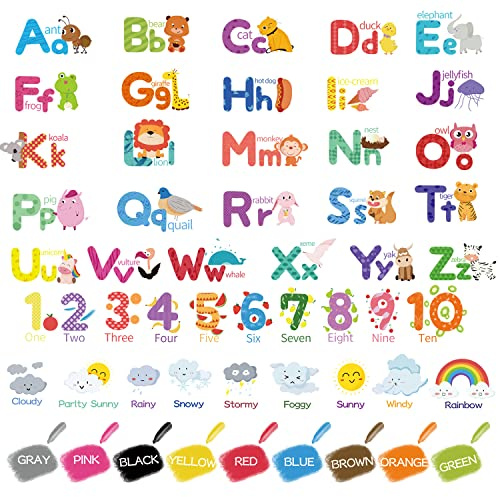 Wall Stickers Window Stickers for Glass, Alphabet Numbers Weather Color Wall Decals Colorful ABC Alphabet Learning Educational for Glass for Home Baby Shower Decoration Party Supplies