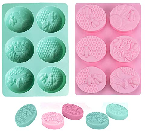 2 Pezzi 3D a Nido D'ape Sapone Stampo, 6 Cavità, per Stampo per Sapone Artigianale, Stampo per Sapone Ovale in Silicone, Stampo Torta Fai-da-te