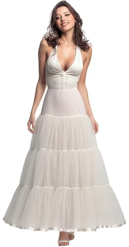 CHERRY LOVE Long Petticoat Ankle Length Underskirt for Wedding Dress Full Crinoline Slip (s, m, Ivory)