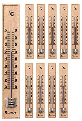 Lantelme 10 Stück Holzthermometer Temperaturbereich von -30-50°C | Klassisches Analog Holz Thermometer für Innen Außen Ideal als Gartenthermometer | Außenthermometer Umweltfreundlich ohne Batterien
