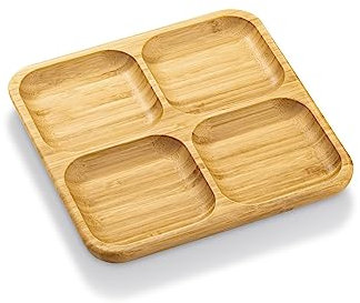 WILMAX | Plato cuadrado dividido 22 x 22 cm | Platos de bambú | Platos de madera | Plato de pastel | Plato de servir | Platos divididos | Vajilla | Platos llanos | Platos para comer
