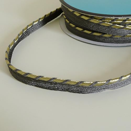 Grey and Gold Lurex Twisted flanged Insert Piping Cord Trim - Luxury Braid - 15 Metre Roll