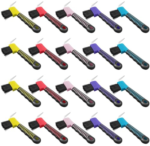 Zhehao 20 Pieces Horse Hoof Pick Brush with Soft Rubber Handle Portable Hoof Pick with Brush, Random Colors