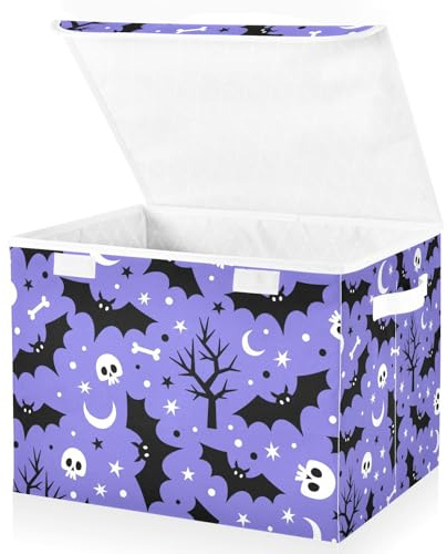 MFTJYO Halloween Bat Skull Moon Star Storage Bin with Lid Foldable Storage Box Washable Fabric Storage Cubes Bin Organizer Basket Closet for Home Bedroom Closet Nursery Office
