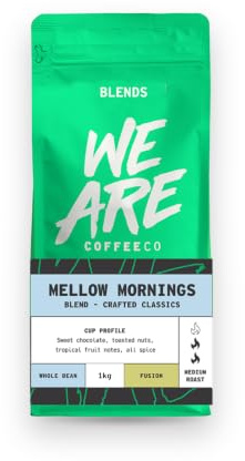 We Are Coffee Co Mellow Mornings Medium Roast Whole Bean Coffee, 1kg, Smooth and Balanced Crafted Blend, Small Batch Roasted in Glasgow