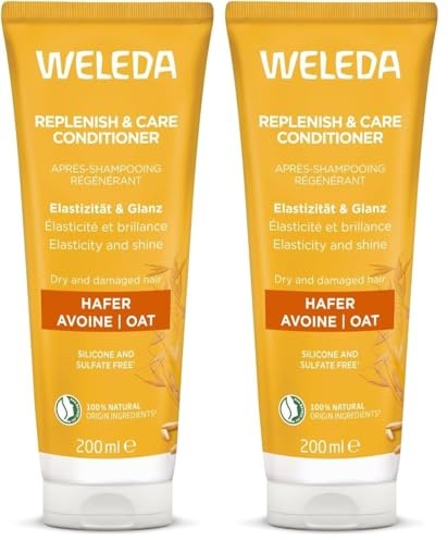 WELEDA Bio Hafer Aufbau-Spülung, Pflege Haarspülung verleiht Elastizität, Widerstandsfähigkeit und Glanz, das Naturkosmetik Haaröl verbessert die Kämmbarkeit (1 x 200 ml) (Packung mit 2)