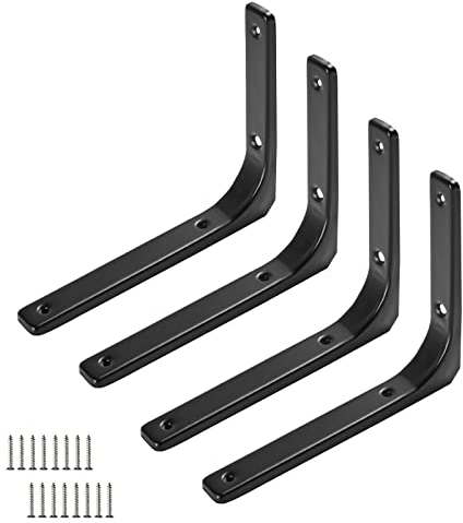 Bodenträger Regalträger 4 Stücke - Schwarz Metall Regalträger - Rechtwinklige Klammer 25cm 30cm, Belastbarkeit 200kg, for Bücherregale, Blumenständer, Küchen, Wandregalhalterung Regalträger Wandregalh