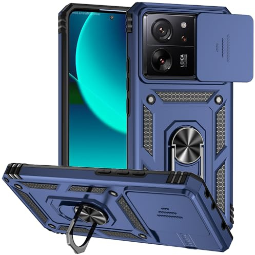 XINYEXIN Funda para Xiaomi 13T/13T Pro con Soporte Anillo | Carcasa PC + TPU Reforzada, Cubierta Cámara Deslizante, Rotación 360°, Antigolpes, Protección Objetivo, Azul