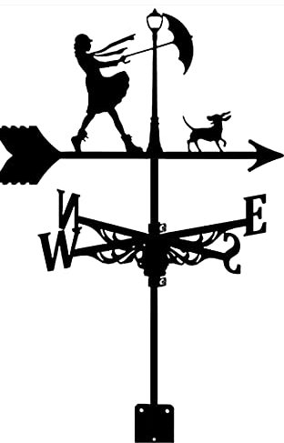 Wind Direction Indicator Weathervane, Weather Vane for The Garden Fence & Shed Metal Outdoor Ornamental Wind Direction Indicator,Woman Street lamp and Dog (Woman Street Lamp and Dog)