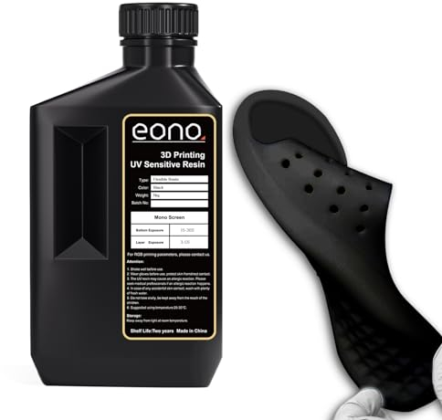 EONO Flexibles 3D Drucker Resin (Shore 80A) 3D Druck Resin Weiches Gummi/TPU-ähnliches Resin, Hohe Dehnung, 405nm Schnelle UV Resin für LCD Drucker, Schwarz 1000g