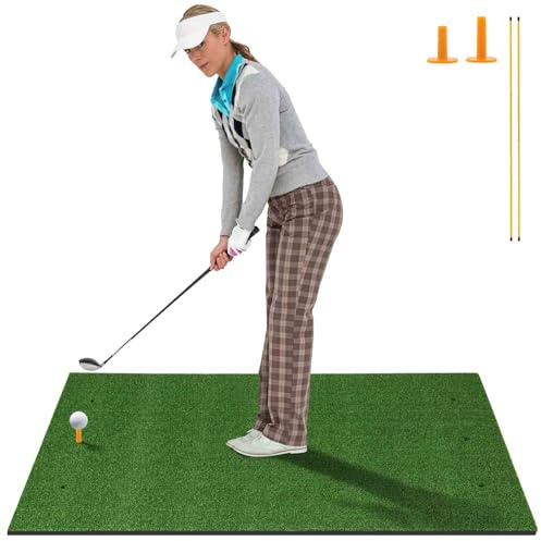 LIFEZEAL Tappetino da allenamento da golf pieghevole e portatile, 2 tees, 6 fori, 2 bastoncini di allineamento, in EVA, per interni ed esterni (152 x 117 x 3,2 cm)